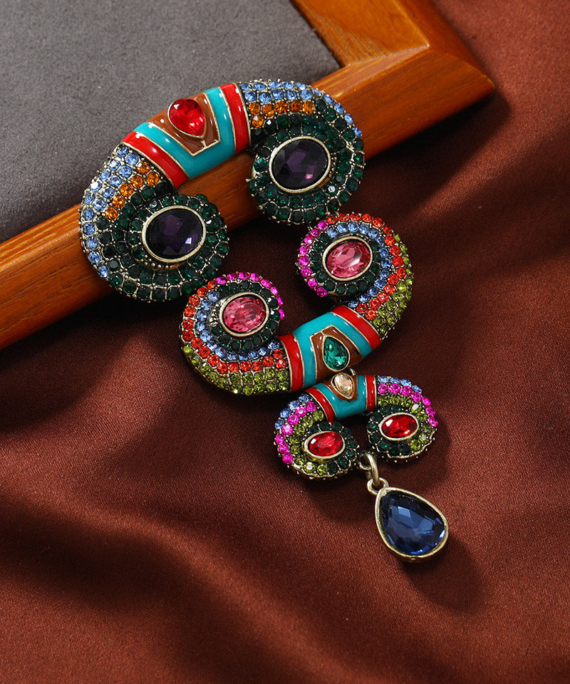 Vintage Rainbow Sterling Silver Overgild Zircon Crystal Horns Brooch YA018 ABC