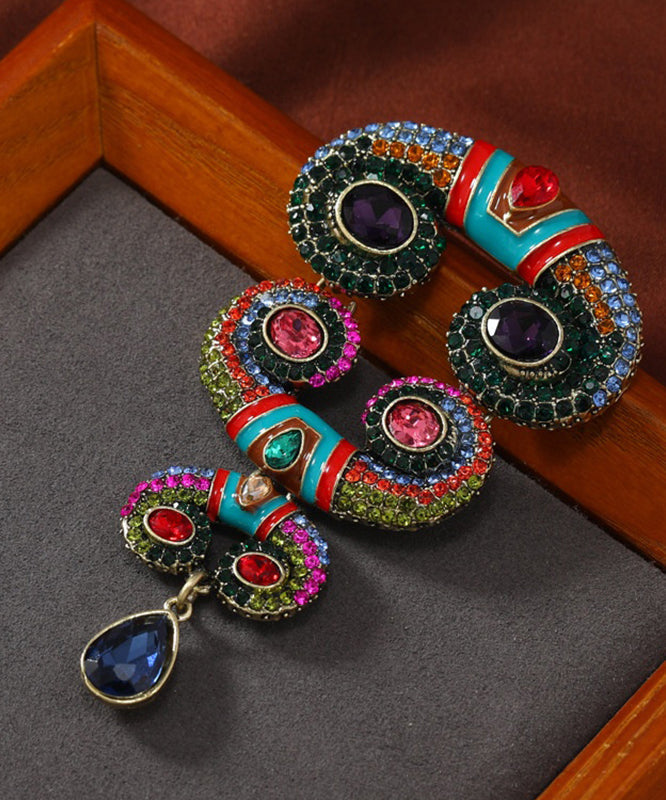 Vintage Rainbow Sterling Silver Overgild Zircon Crystal Horns Brooch YA018 ABC