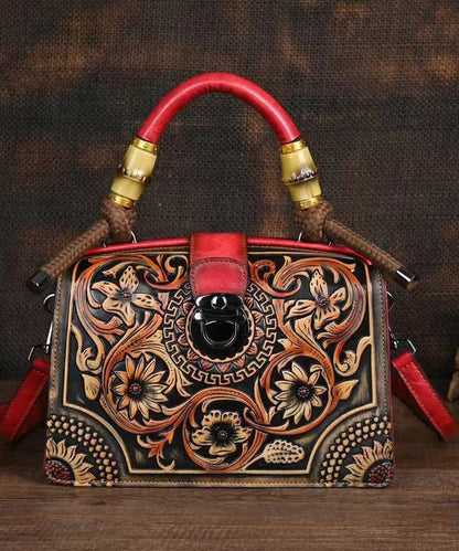 Vintage Red Original Bamboo Joint Splicing Embossed Handbag HJ1019 Ada Fashion