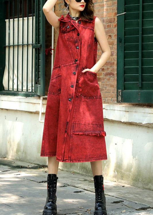 Vintage Red Peter Pan Collar Patchwork Long Waistcoat Summer TR016 MZF-CTS240727