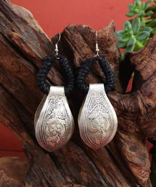 Sterling Hoop Vintage Red Earrings Engrave Silver FashionChic