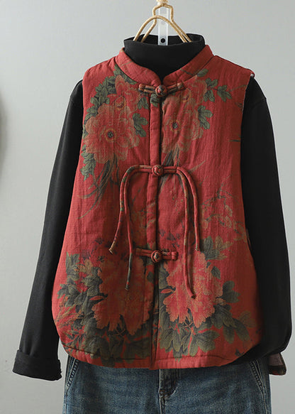 Vintage Red Tassel Print Patchwork Fine Cotton Filled Vest Winter RU045 ABC