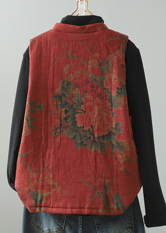 Vintage Red Tassel Print Patchwork Fine Cotton Filled Vest Winter RU045 ABC