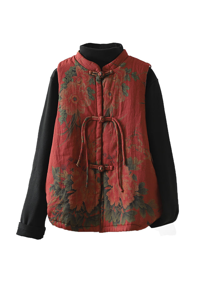 Vintage Red Tassel Print Patchwork Fine Cotton Filled Vest Winter RU045 ABC