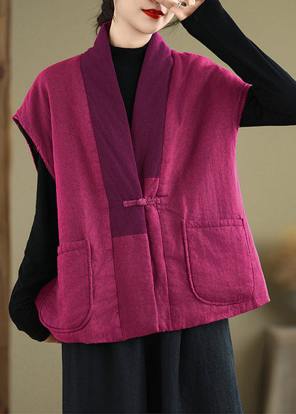 Vintage Rose V Neck Pockets Patchwork Fine Cotton Filled Vest Sleeveless RU013 ABC