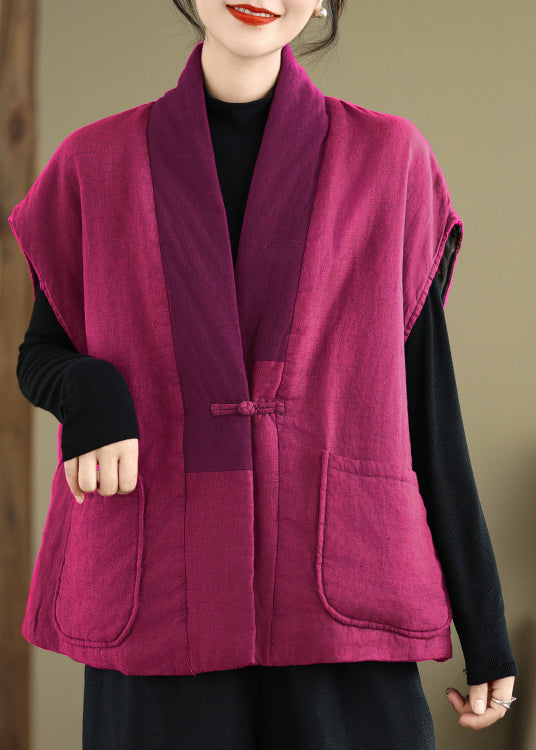 Vintage Rose V Neck Pockets Patchwork Fine Cotton Filled Vest Sleeveless RU013 ABC