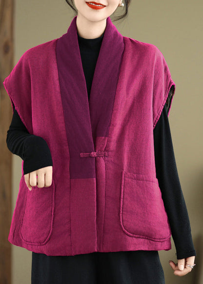 Vintage Rose V Neck Pockets Patchwork Fine Cotton Filled Vest Sleeveless RU013 ABC