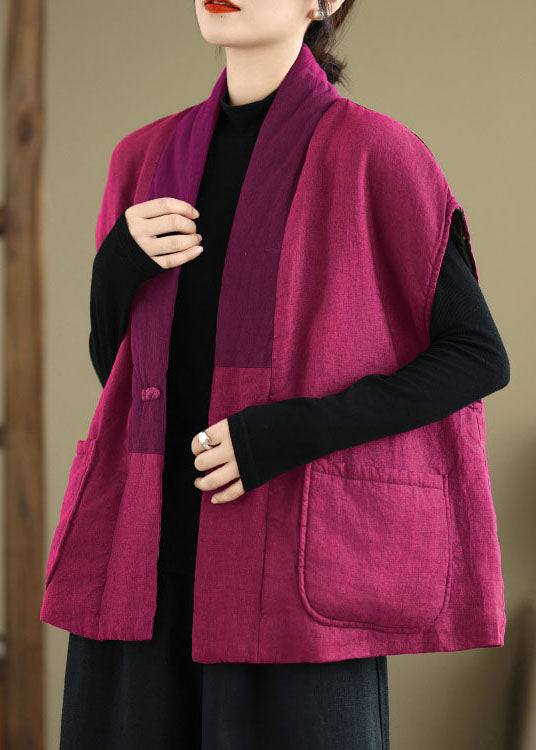 Vintage Rose V Neck Pockets Patchwork Fine Cotton Filled Vest Sleeveless RU013 ABC