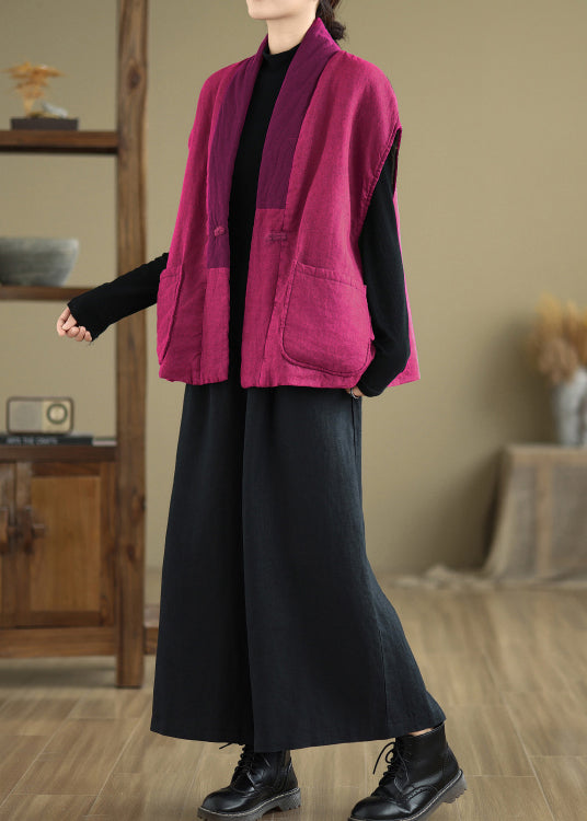 Vintage Rose V Neck Pockets Patchwork Fine Cotton Filled Vest Sleeveless RU013 ABC