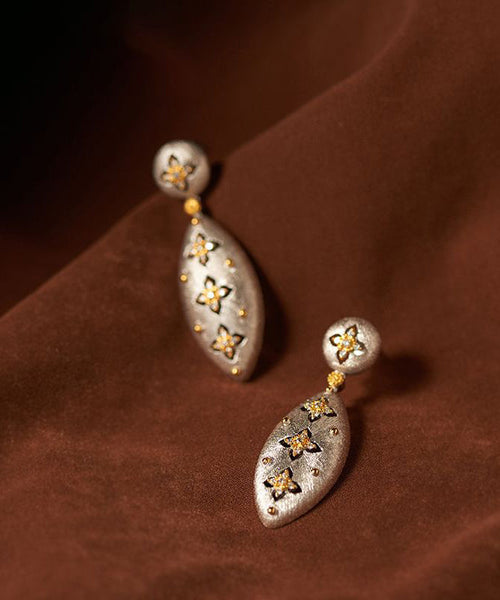 Vintage Silk Sterling Silver Four Leaf Clover Drop Earrings YD001 ABC