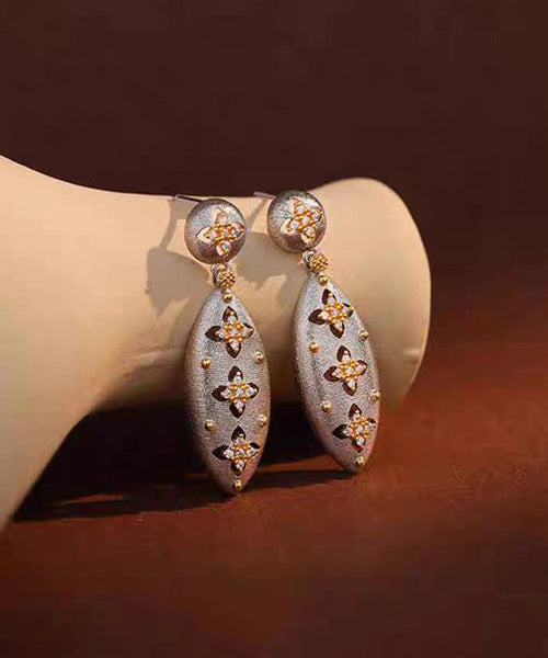 Vintage Silk Sterling Silver Four Leaf Clover Drop Earrings YD001 ABC