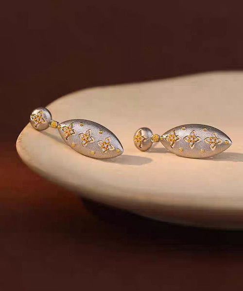 Vintage Silk Sterling Silver Four Leaf Clover Drop Earrings YD001 ABC