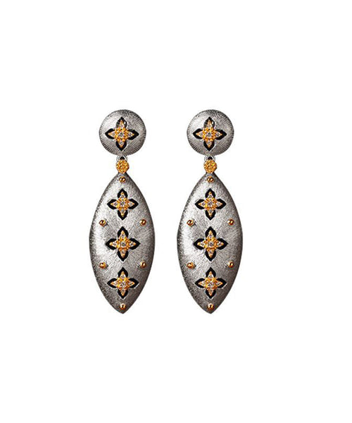 Vintage Silk Sterling Silver Four Leaf Clover Drop Earrings YD001 ABC