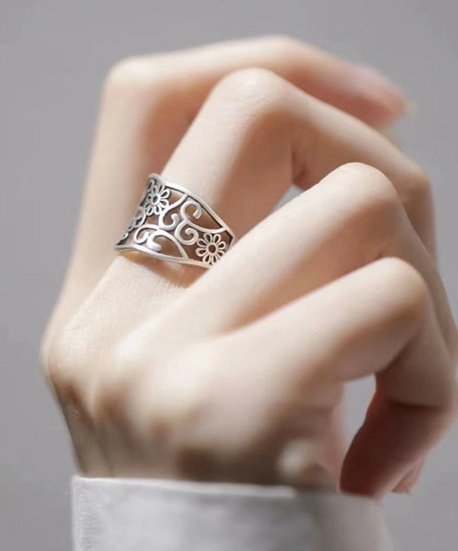 Vintage Silk Sterling Silver Hollow Out Rings YI046 ABC