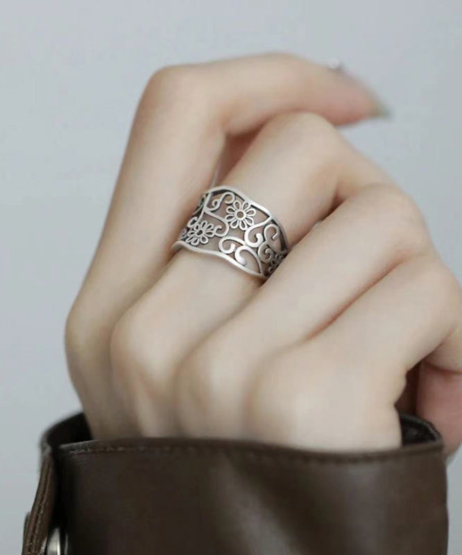 Vintage Silk Sterling Silver Hollow Out Rings YI046 ABC