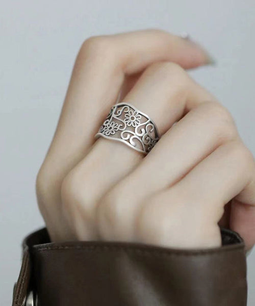 Vintage Silk Sterling Silver Hollow Out Rings YI046 ABC