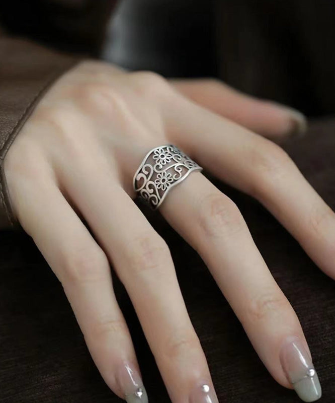Vintage Silk Sterling Silver Hollow Out Rings YI046 ABC