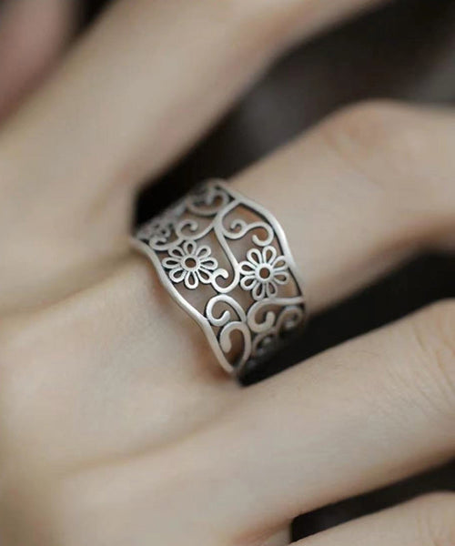 Vintage Silk Sterling Silver Hollow Out Rings YI046 ABC