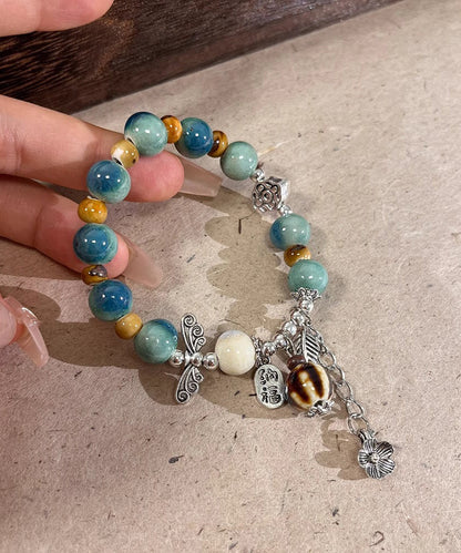 Bracelet Sterling Silk Beads Vintage Charm Ceramics Silver Jade FashionChic