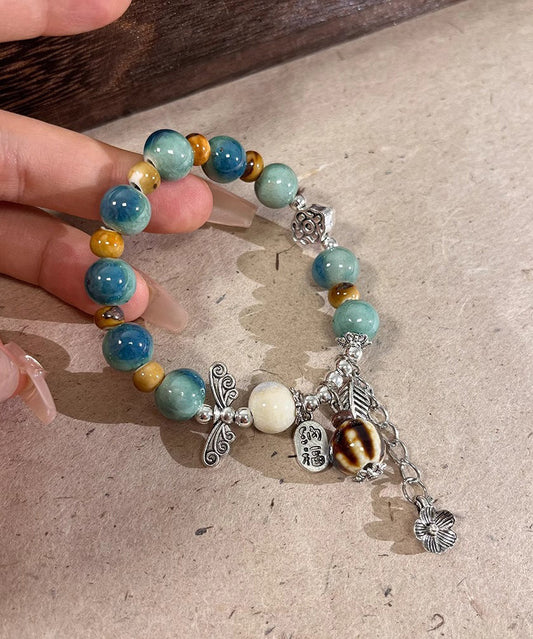 Bracelet Sterling Silk Beads Vintage Charm Ceramics Silver Jade FashionChic
