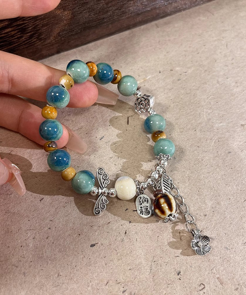 Bracelet Sterling Silk Beads Vintage Charm Ceramics Silver Jade FashionChic