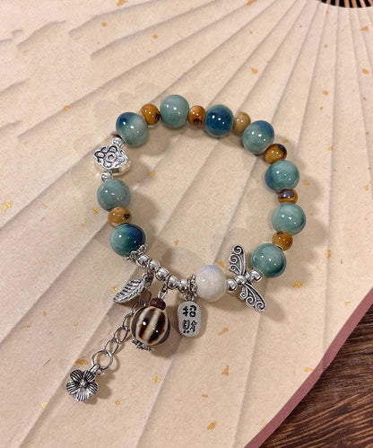 Bracelet Sterling Silk Beads Vintage Charm Ceramics Silver Jade FashionChic