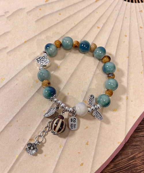 Bracelet Sterling Silk Beads Vintage Charm Ceramics Silver Jade FashionChic