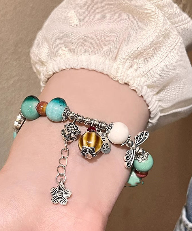 Bracelet Sterling Silk Beads Vintage Charm Ceramics Silver Jade FashionChic