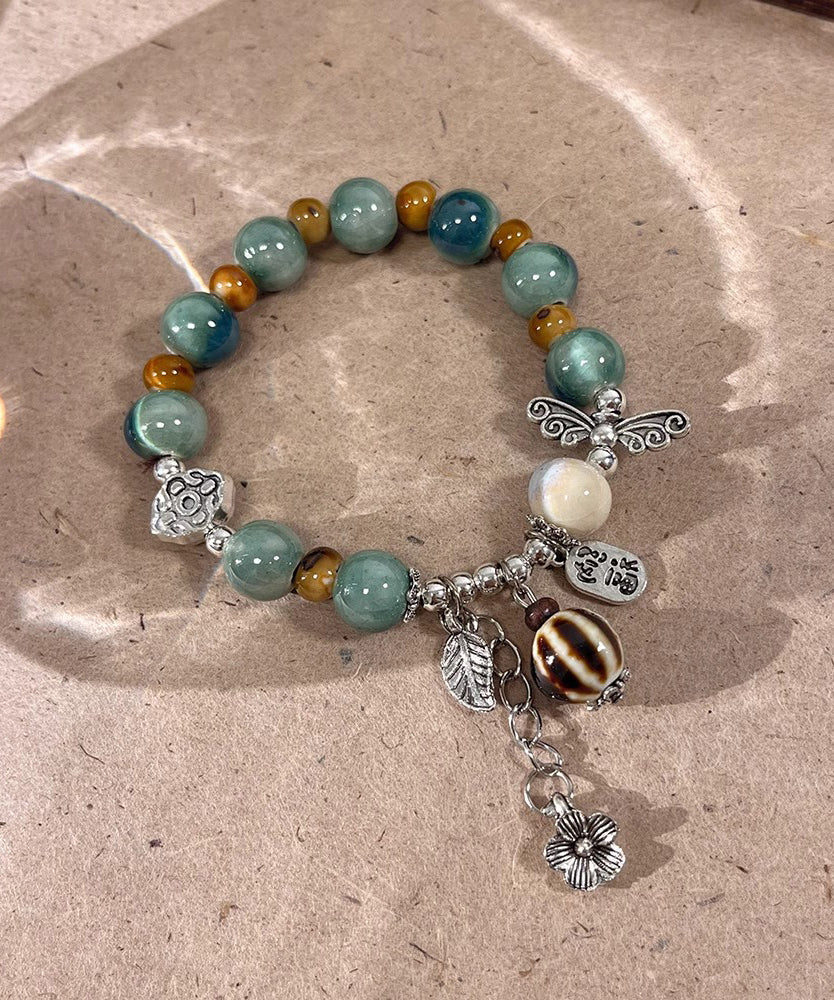 Bracelet Sterling Silk Beads Vintage Charm Ceramics Silver Jade FashionChic