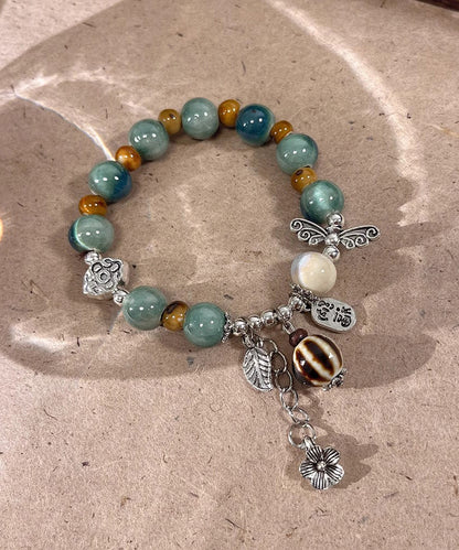 Bracelet Sterling Silk Beads Vintage Charm Ceramics Silver Jade FashionChic