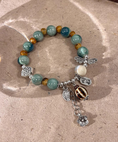 Bracelet Sterling Silk Beads Vintage Charm Ceramics Silver Jade FashionChic