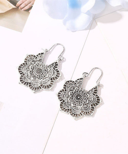 Vintage Sterling Hollow Silver Hoop Metal Out Silk Earrings FashionChic