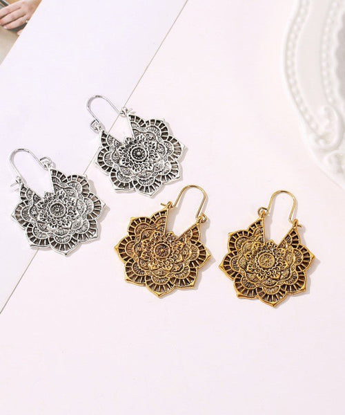 Vintage Sterling Hollow Silver Hoop Metal Out Silk Earrings FashionChic