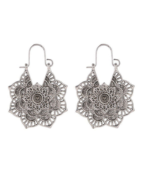 Vintage Sterling Hollow Silver Hoop Metal Out Silk Earrings FashionChic