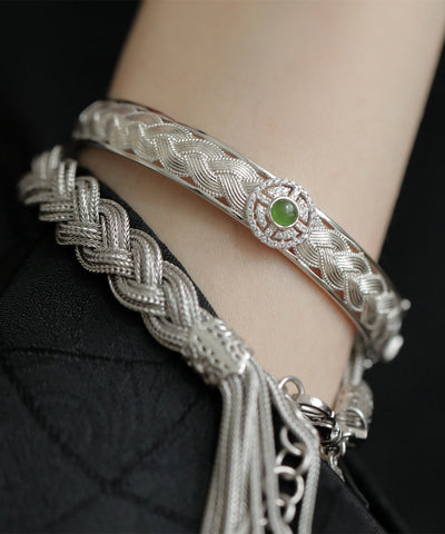 Sterling Silver Weave Lace Silk Bangle Jade Vintage FashionChic
