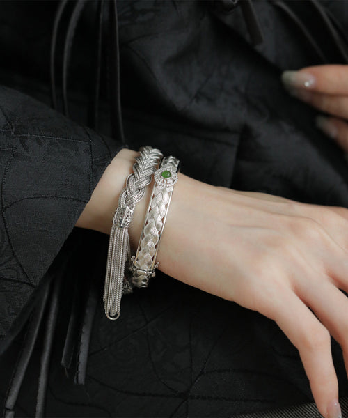 Sterling Silver Weave Lace Silk Bangle Jade Vintage FashionChic