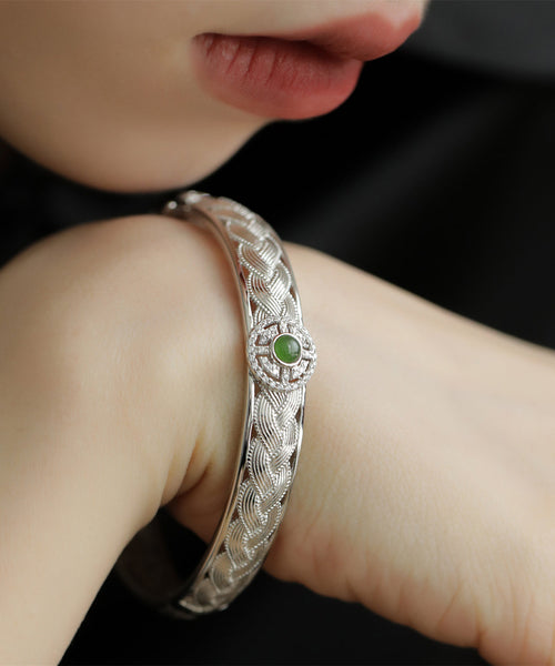 Sterling Silver Weave Lace Silk Bangle Jade Vintage FashionChic