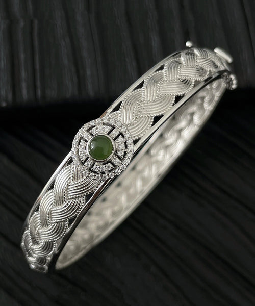 Sterling Silver Weave Lace Silk Bangle Jade Vintage FashionChic