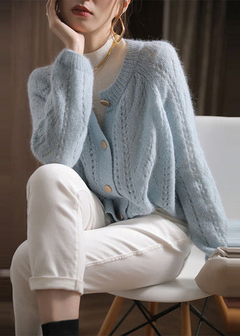 Vintage Sky Blue Oversized Chunky Knit Cardigan Spring OO014 OM-CS240816