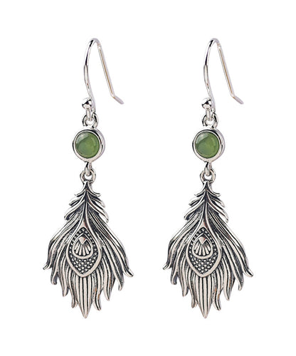 Vintage Sterling Silver Jade Feather Drop Earrings PO073 JEW-EAR240729