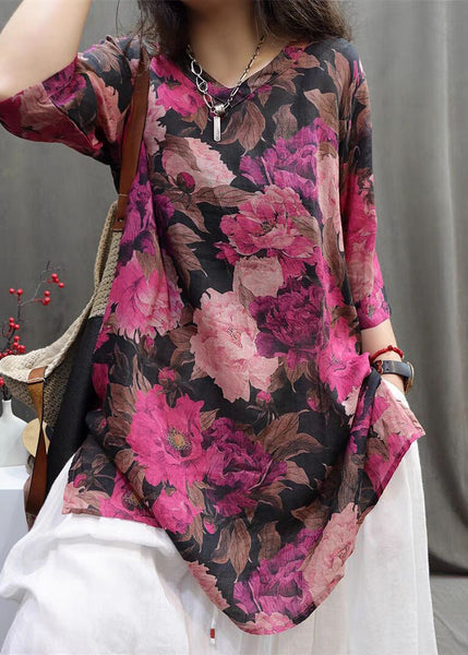 Vintage V Neck Print Low High Design Top Half Sleeve AP025 GK-HTP240718