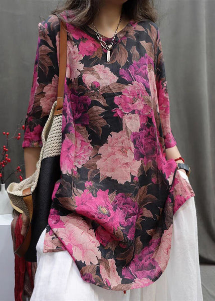 Vintage V Neck Print Low High Design Top Half Sleeve AP025 GK-HTP240718