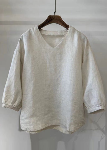 Linen Sleeve Oversized Tops Vintage White Bracelet Shirt FashionChic