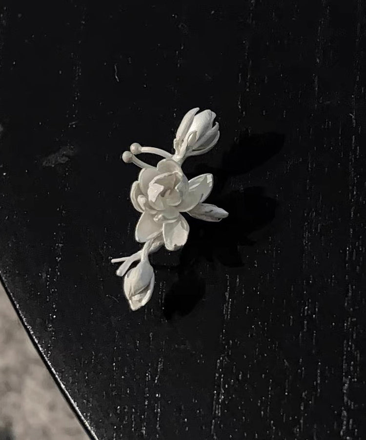 Vintage White Sterling Silver Burn White Jasmine Flower Stud Earrings QQ070 JEW-EAR240811