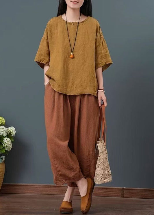 Two Linen Summer Pieces Vintage Yellow Oversized Set FashionChic