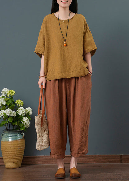 Two Linen Summer Pieces Vintage Yellow Oversized Set FashionChic