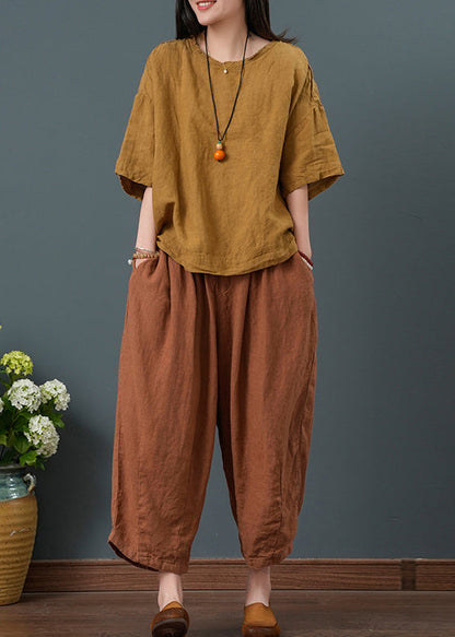 Two Linen Summer Pieces Vintage Yellow Oversized Set FashionChic