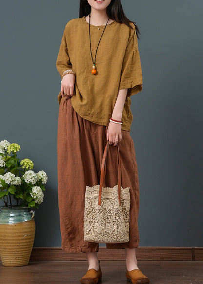 Two Linen Summer Pieces Vintage Yellow Oversized Set FashionChic