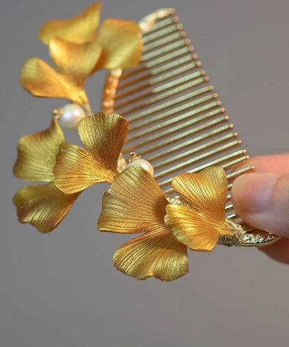 Vintage Yellow Sterling Silver Overgild Ginkgo Leaf Hairpin RA020 ABC