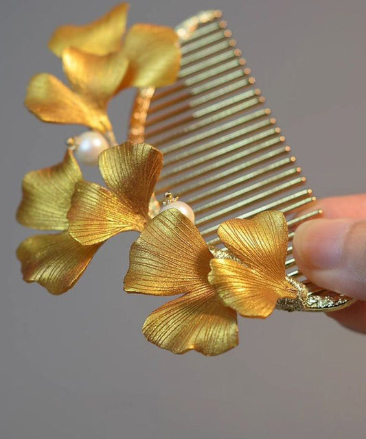 Vintage Yellow Sterling Silver Overgild Ginkgo Leaf Hairpin RA020 ABC